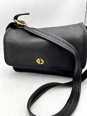 Vintage Coach Rambler Leather Gold-Tone Hardware Turn Lock Crossbody Bag Black • $56