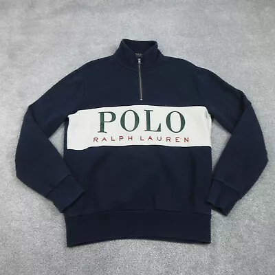 Polo Ralph Lauren Jumper Mens Medium Navy Pullover Sweatshirt Spell Out Crew RL • £34.99