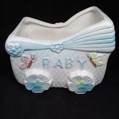 Vintage My-Neil Ceramic Baby Boy Carriage Butterfly Planter Vase Trinket 1984 • $12.99