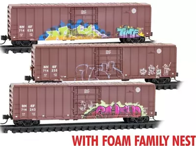 Micro Trains N Scale ~ BNSF 50' Rib Side Box Car Weathered ~ 3 Pack ~ 99305048 • $87.72