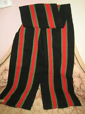 £22.99 • Buy Vintage 60/70s Black Green Red Stripe - Long School College Uni Scarf - Wool