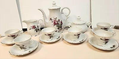 Vintage Nasco Del Coronado Moss Rose Ceramic Porcelain Gold Rim 17 Pc. Tea Set • $60