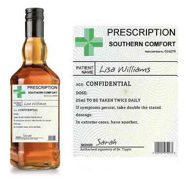 £2.99 • Buy Personalised Southern Comfort Prescription Bottle Label - Pre-cut Glossy - Gift