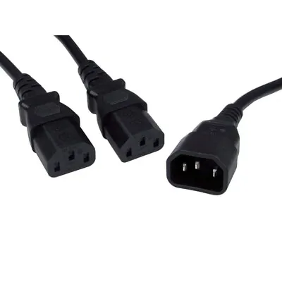 C14 To To 2 X C13 IEC Mains Power Y Splitter Cable Kettle Lead PC Monitor-30cm • £8.40