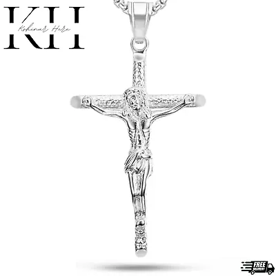 Real Solid 925 Sterling Silver Mens Cross Jesus Piece Crucifix Pendant Necklace • $15.35