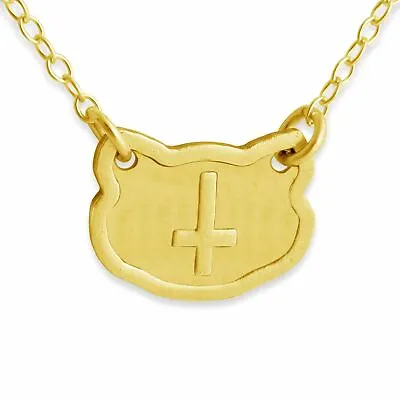 Azaggi Gold Plated Necklace Feline Inverted Cross Pendant Unisex Jewelry Gift • £71.06