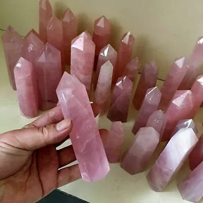 £4.69 • Buy Natural Pink Rose Quartz Crystal Point Healing Obelisk Wand Rock Lucky Stone