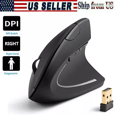 Ergonomic Vertical Mouse 6 Keys USB Wireless 2.4GHz 1200DPI For Laptop PC  • $10.59