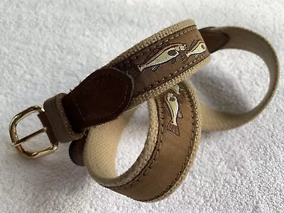 Zep Pro Belt Mens 32 Leather & Cotton Canvas Brown Fish USA Brass Buckle • $22.48