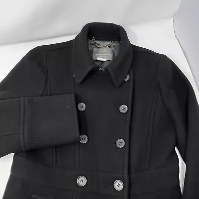 J Crew Majesty Peacoat Black Wool Blend Stadium Cloth Nello Gori Size 6 • $49.99