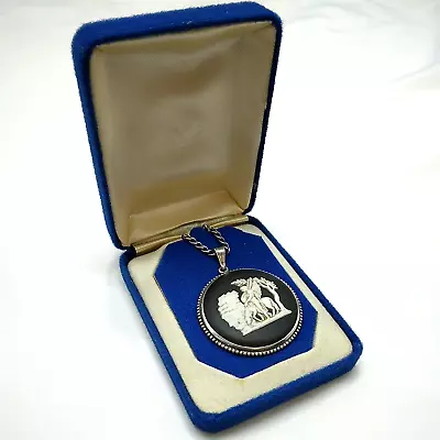 £35 • Buy Vintage Sterling Silver FAW Wedgwood Black Jasperware Cameo Pendant W/ Necklace