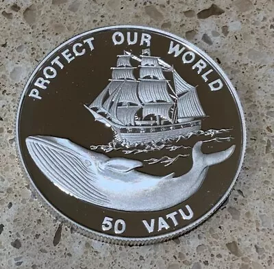 VANUATU  Silver Proof Coin 50 Vatu  1993  PROTECT OUR WORLD  WHALE  • $72