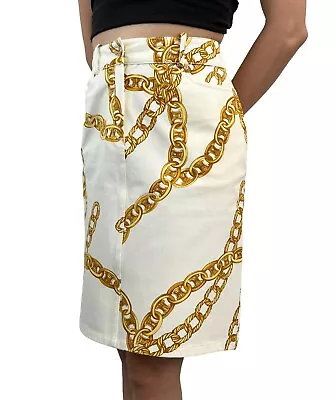 CELINE Vintage Macadam Knee Length Skirt #36 Circle Logo Chain Cotton RankAB • $264