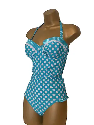 Turquoise / White Floozie Halter Neck Strapless Swimsuit Size 12 C/d Underwired • £7.99