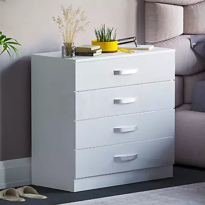 SALE 4 Drawer Chest High Gloss Bedroom Furniture Storage  White • £45.19