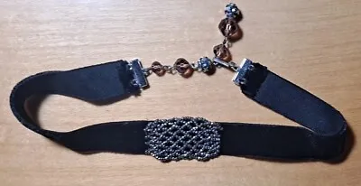 Vtg. Beaded Black Velvet  Ribbon Choker Victorian /Goth/Steampunk  14.5  • $21