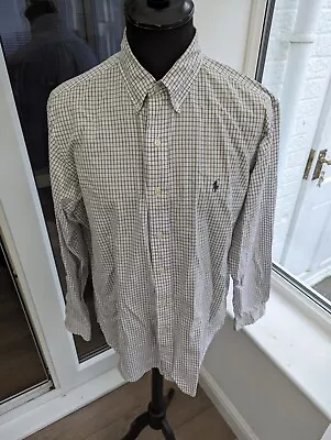 Ralph Lauren White Checkered Long Sleeve Classic Fit Shirt Size L • £19.99