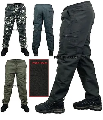 Mens THERMAL Fleece LINED Elasticated Work TROUSERS Cargo Combat Pants Bottoms • £15.95