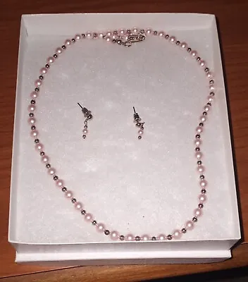 Swarovski Crystal Pearls Necklace And Earrings Set Light Pink 18 Inch • $9.95