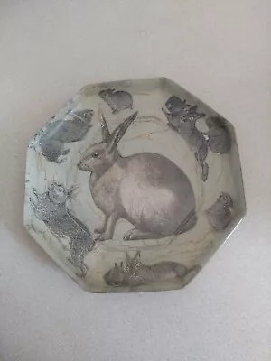 Vintage Decoupage Bunny Rabbit Plate - Octagonal  EASTER SPRING • $15