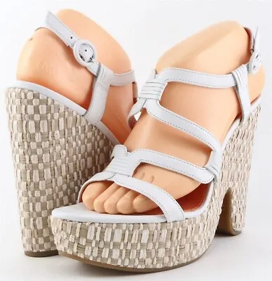 $225 VIA SPIGA CAI White Cream Leather Designer Platform Sandals 8.5 EUR 40 • $58.49