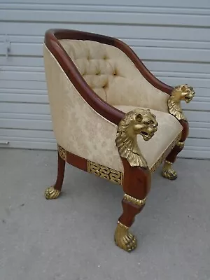 Asian  Lion Head Lounge Chair Foo Dog Carved Paw Regency Louis XVI Chinoiserie • $699