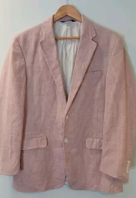 JOS A BANK Tailored Fit Linen Blend Men's Blazer Sportcoat Pink 42L Houndstooth • $47.49