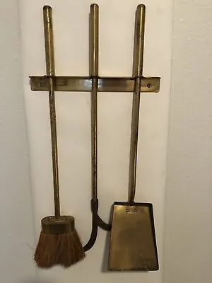 Mid Century Modern Wall Mounted Brass Fireplace Tool Set • $200