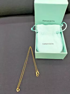 Tiffany & Co. Elsa Peretti Open Heart Necklace Pendant 18K Gold 16  Chain Auth • $689