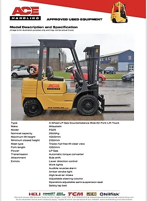 £67.50 • Buy Mitsubishi FG25 Container Mast Forklift Hire-£67.50 Buy-£7495 HP-£37.43pw AH1453