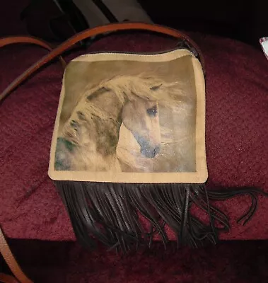 Patricia Wolf HORSE  Leather Cross Body Fringe Pouch Handbag • $60