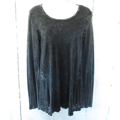 T Party Top M Medium Gray Black Lace Acid Wash Long Sleeve • $12.99