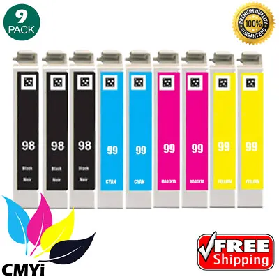 $28.59 • Buy 9PK Black Color 98 99 Replacement Ink Cartridges For Epson T098 T099 3BK 2CMY