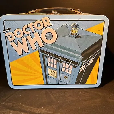 Doctor Who Lunch Box Metal W/ Handle 9  X 7.5  Dalek Tardis Blue Yellow Tin Tote • £12.53