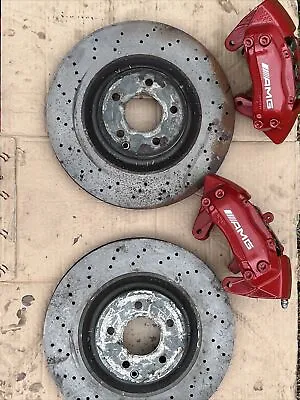 02 - 05 Mercedes C32 CLK55 AMG Front Brake Rotors Calipers Set Red Pair Pre Cut • $474.05