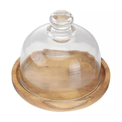 Hemoton Wooden Cake Stand With Glass Dome Lid • £12.79