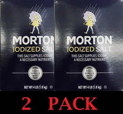 2x MORTON IODIZED Table Food Restaurant SALT 4 Lb Box - FREE SHIP - 2 PACK • £24.12