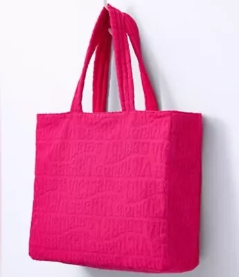 Victoria’s Secret Hot Pink Terry Tote Beach Bag  Shopper Embossed Logo NWT • $34.90