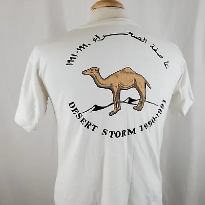 $27.99 • Buy Vintage Operation Desert Storm 1990-1991 T-Shirt Large White Cotton Camel Kuwait