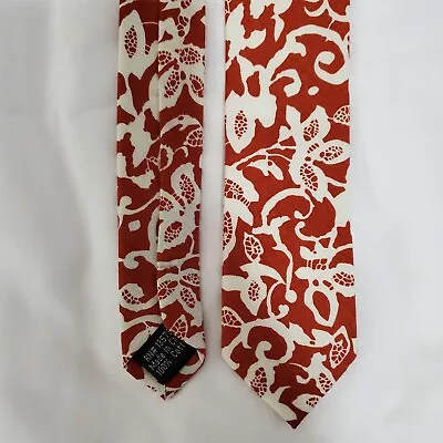 Skinny Tie Madness Thin Necktie Mens Red White Leaves Floral 100% Cotton Tie NWT • $11.69