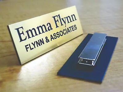 Custom Engraved 1x3 Brushed Gold Name Tag | Badge & Magnet | Employee Magnetic • $13.99