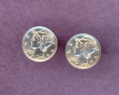 $49.99 • Buy VINTAGE ~GENUINE 1917 MERCURY DIMES  HIGH GRADE  ~STERLING SILVER CUFFLINKS (j)