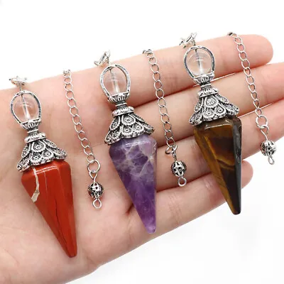 Natural Healing Crystal Pendulum Hexagon Pyramid Chakra Chain Pendant Divination • $5.74