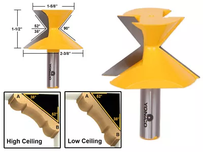 52 Degree X 38 Degree Crown Molding Miter Router Bit - 1/2  Shank Yonico 16143 • $26.95