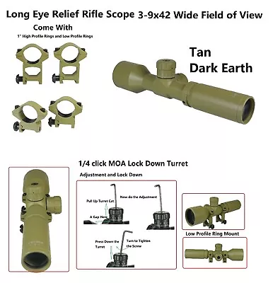 Wide Angle 3-9x42 Long Eye Relief With High & Low Rings Fits M44 K98 9130 M38 53 • $69.99