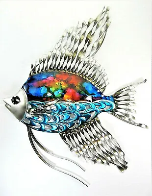 Angelfish Metal Wall Art Hand Sculpted And Painted Nautical Decor • $49.95