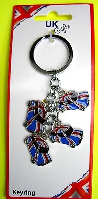 ‘NEW’ Novelty Union Jack Keyrings With 4 Tags/Charms – MINI CARS • £4.99