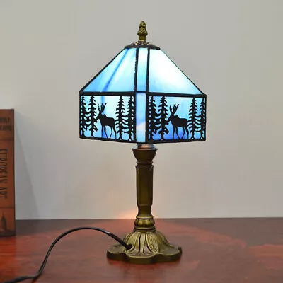 20*36cm Accent Tiffany Table Lamp Handmade Stained Glass Night Light Blue Elk • $99.99