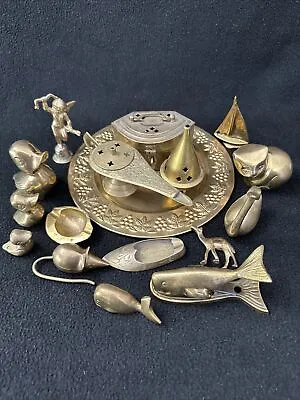 Vintage Lot Of Brass Animal Figurines ￼incense Burners Plate 17 Total India • $99.99