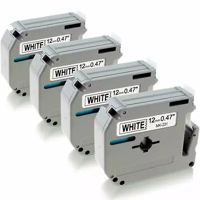 4PK MK M-K231 Label Tape Compatible For Brother P-touch 12mm 1/2  Black On White • $8.99